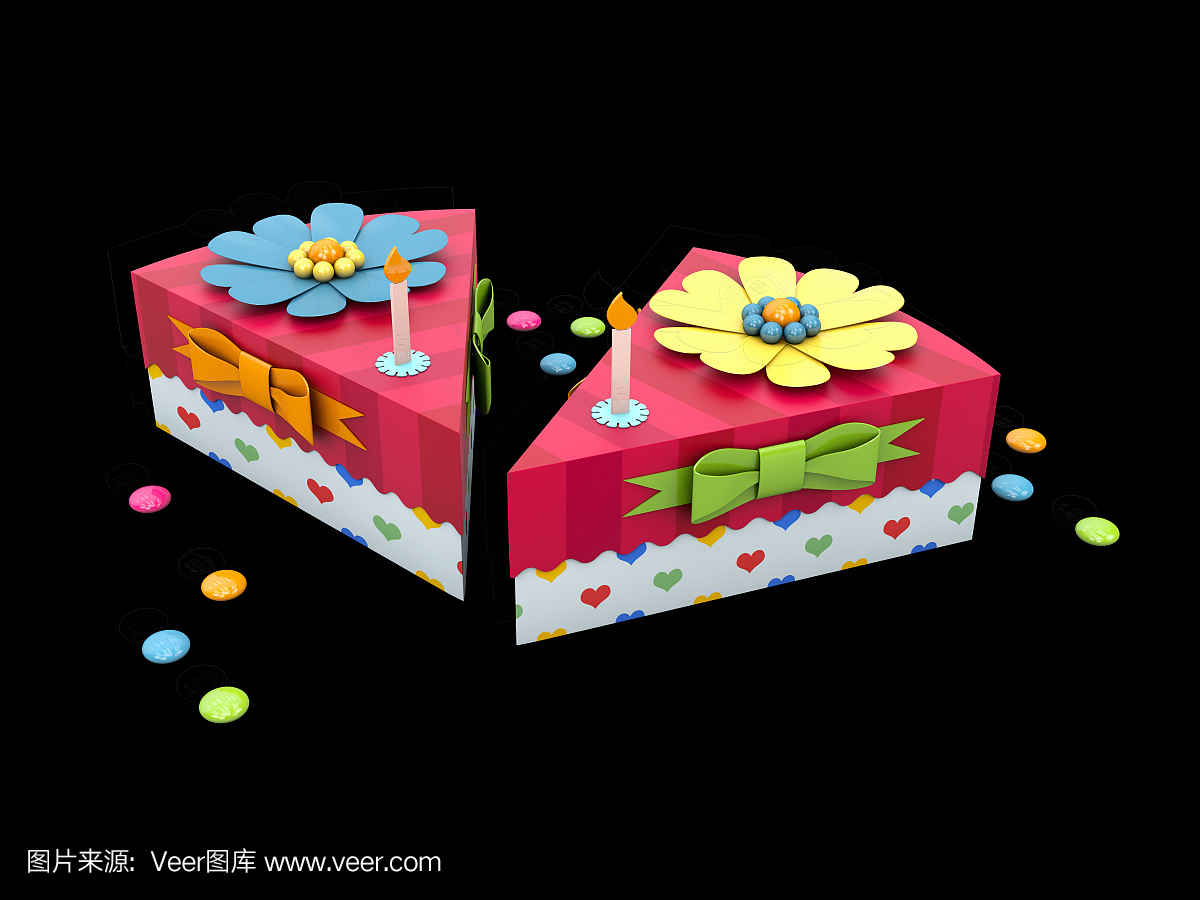 假期三角形紙板蛋糕或派盒,包裝食品,禮物或其他產(chǎn)品孤立的黑色